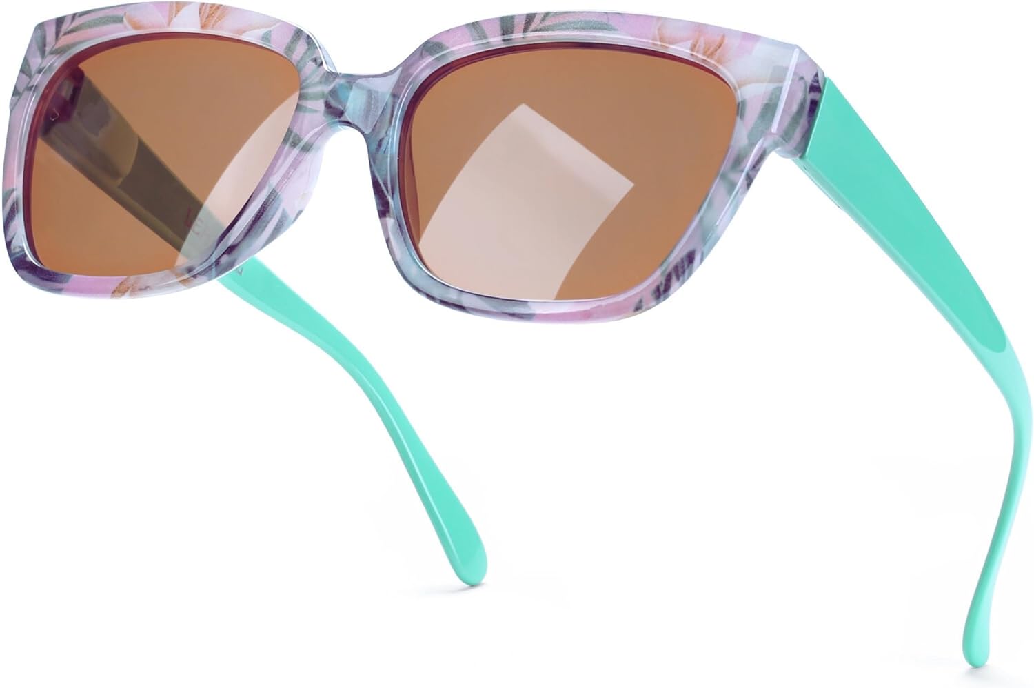 

Женские солнцезащитные очки Leafael, ретро-стиль "кошачий глаз", квадратная оправа, цветочный узор, поляризованные линзы с УФ-защитой, цвет: зеленые дужки, розовый принт