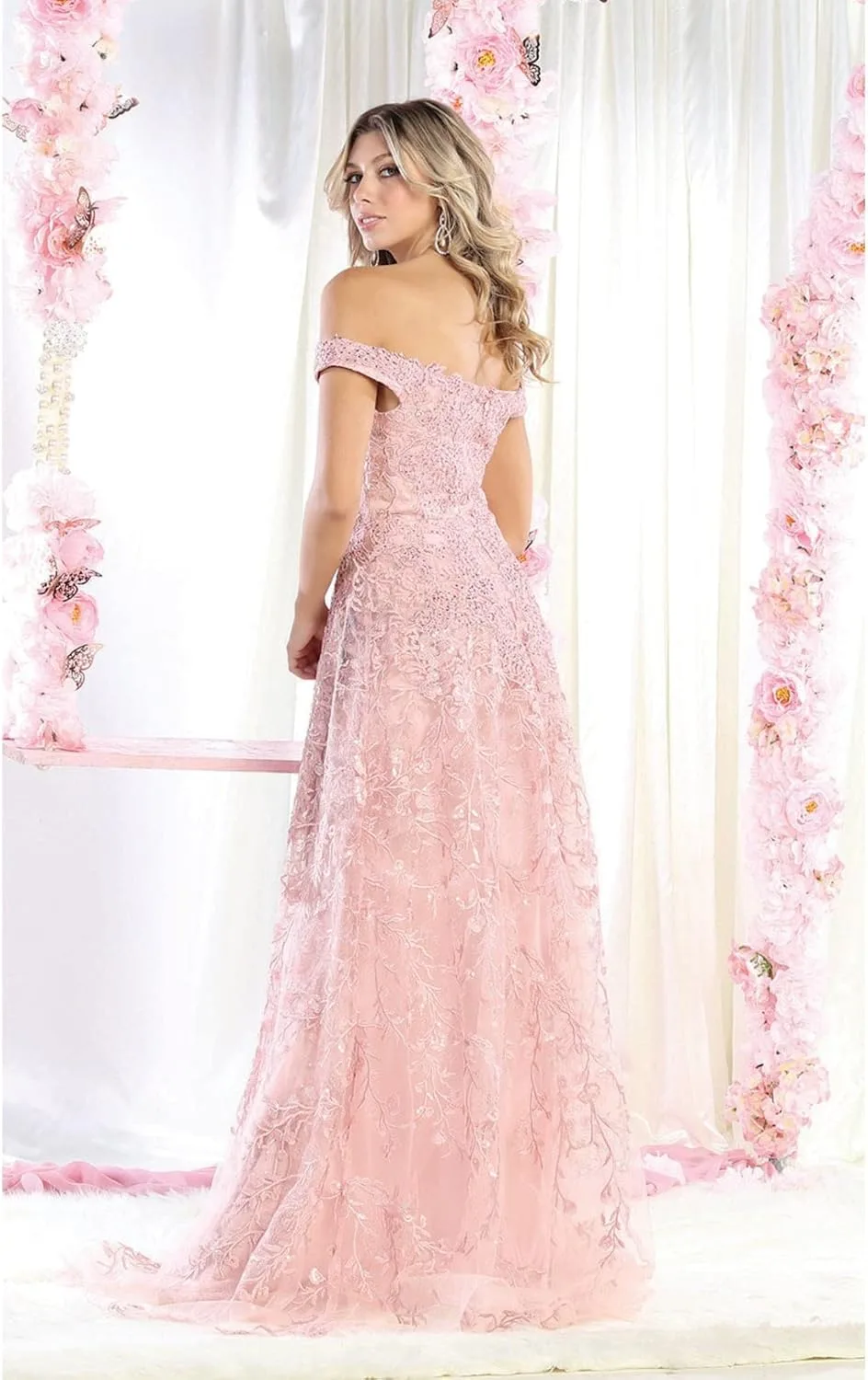 FORMALDRESSSHOPS - Гламурное: потрясающее вышитое платье-футляр для конкурсов красоты с открытыми плечами и длинным вырезом для выпускного бала Generic, розовый — фото 2