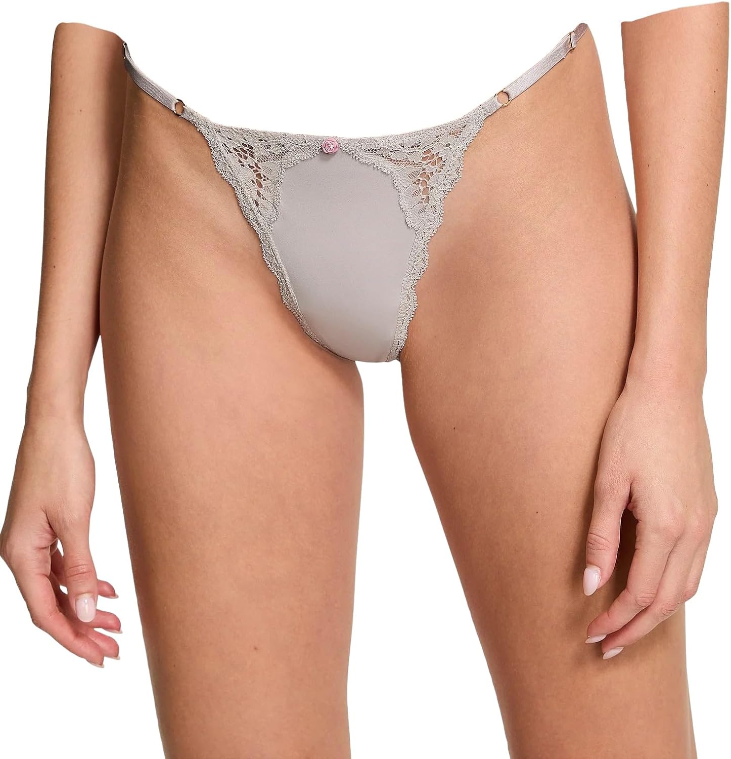 Трусики V-стринг Victoria's Secret с кружевной отделкой, гладкие, регулируемые, серые, мягкие, тянущиеся, комфортные, новые, Gray — фото 4