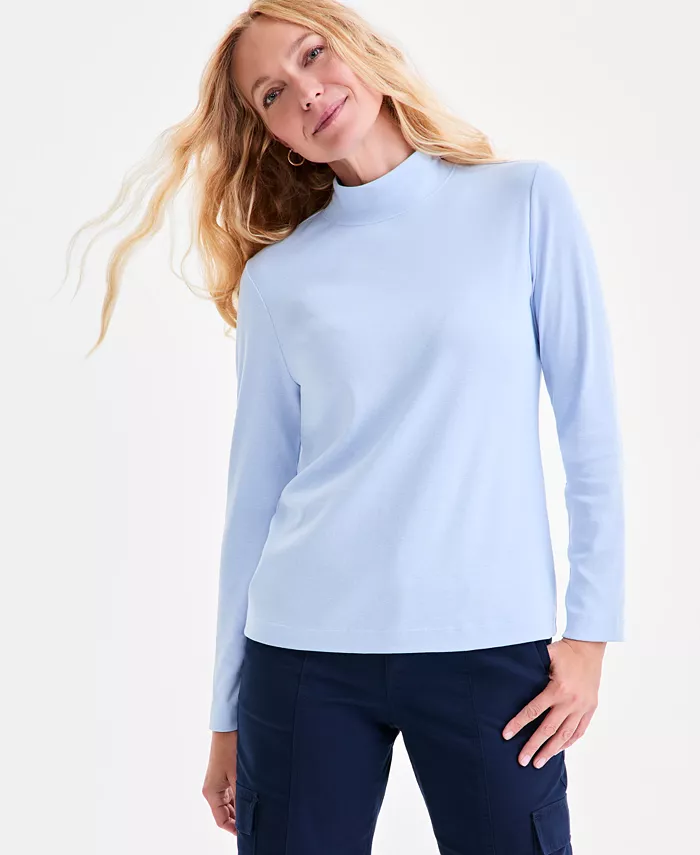 

Футболка Petite с воротником-стойкой и длинными рукавами из хлопка Style & Co, синий