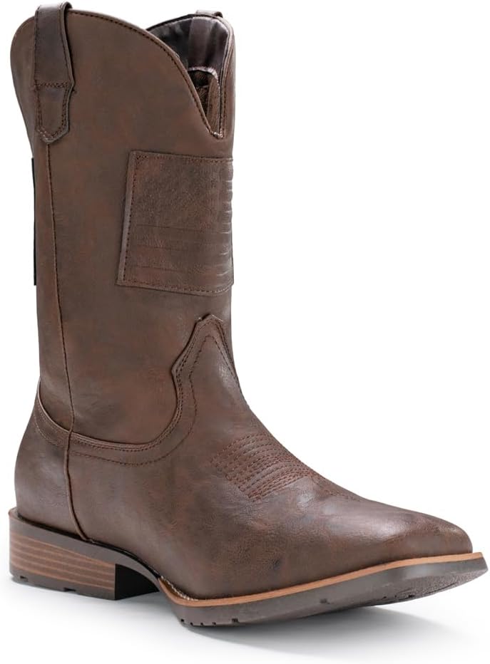 

Мужские ковбойские сапоги IUV с широким голенищем, западного стиля, с традиционным американским флагом, ретро с квадратным носком, деревенские сапоги, темно-коричневый