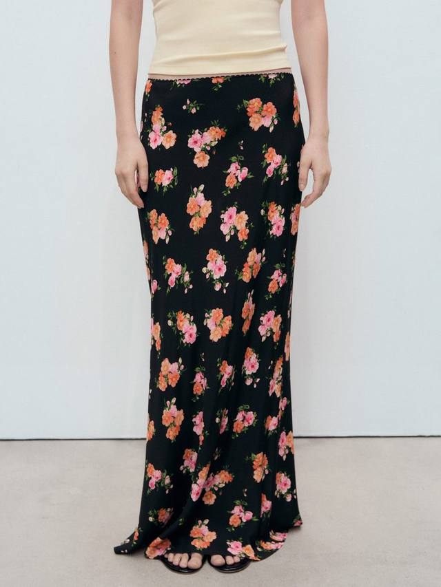 

Юбка с цветочным принтом и кружевной отделкой Grec Mango, Black