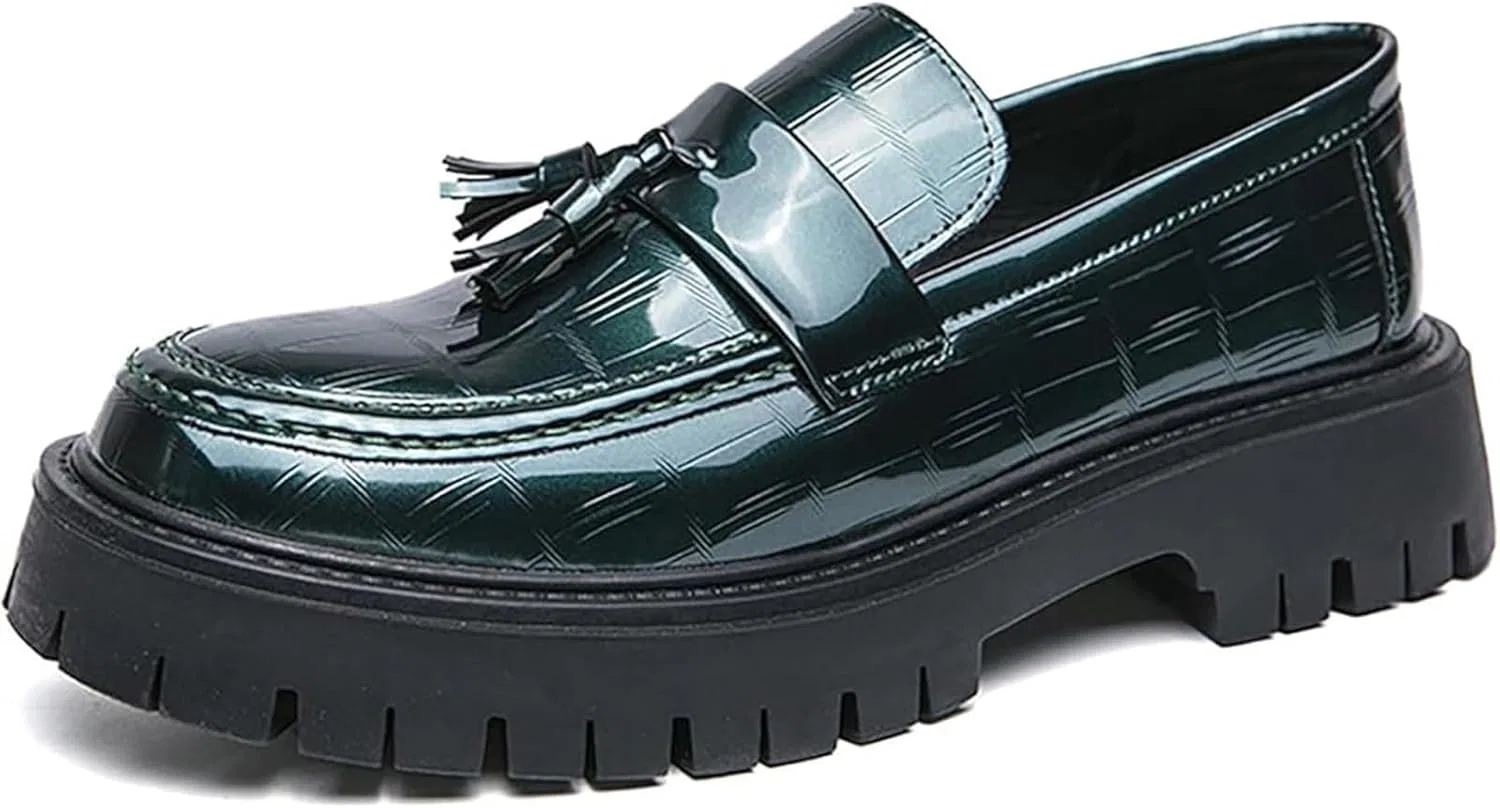 Лоферы мужские Patent Leather Platform, Green Xinduoyu