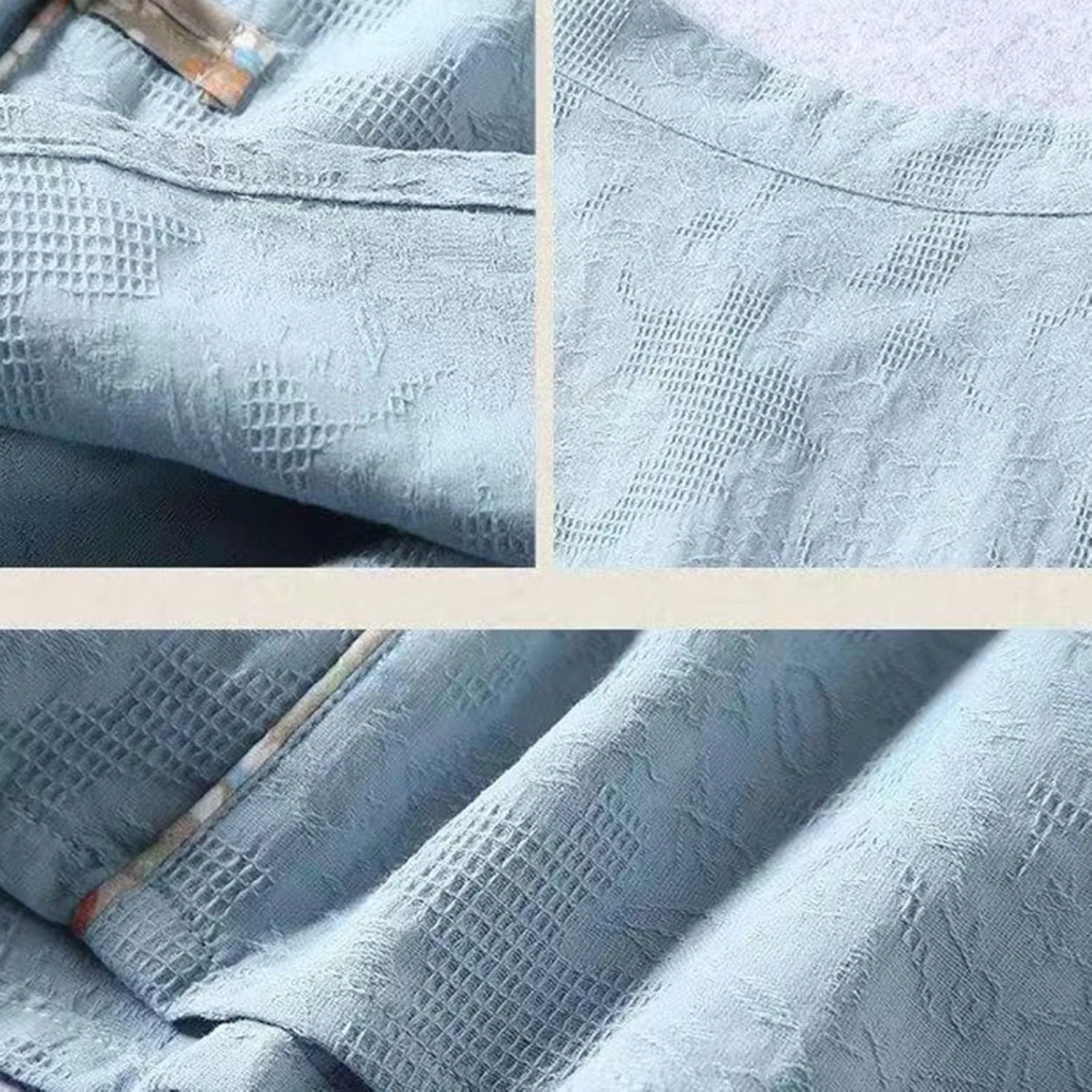 Блуза с китайским воротником, длинный рукав, хлопок лен, Casual, синий — фото 4