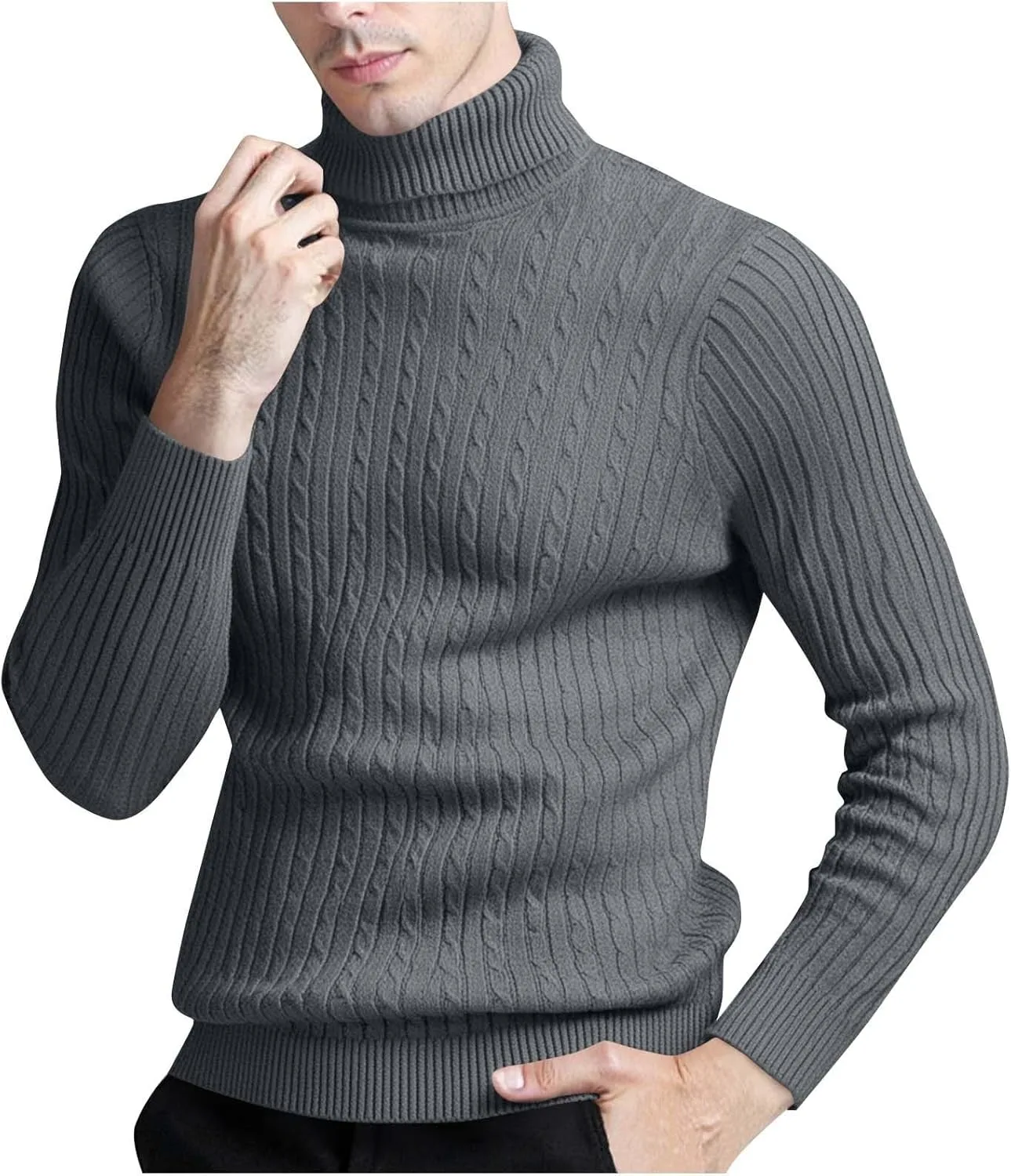 

Мужской свитер-водолазка Slim Fit с косой вязкой