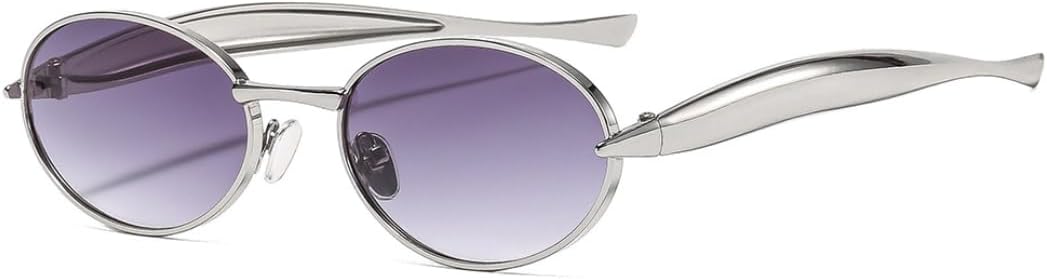 

Овальные солнцезащитные очки в маленькой оправе для женщин и мужчин, винтажные, роскошные, в стиле панк, с металлическим покрытием, защита от УФ-излучения UV400 TOIPASTN, Silver Gray