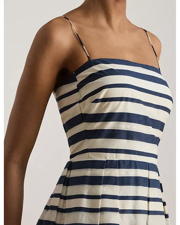 Коктейльное платье без рукавов из атласа в полоску Ralph Lauren, Navy/Multi — фото 4