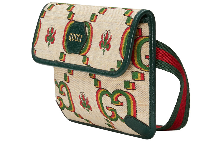 GUCCI Сумка через плечо из жаккардовой ткани, кроссбоди, слинг, поясная сумка Unisex Beige/Green — фото 2