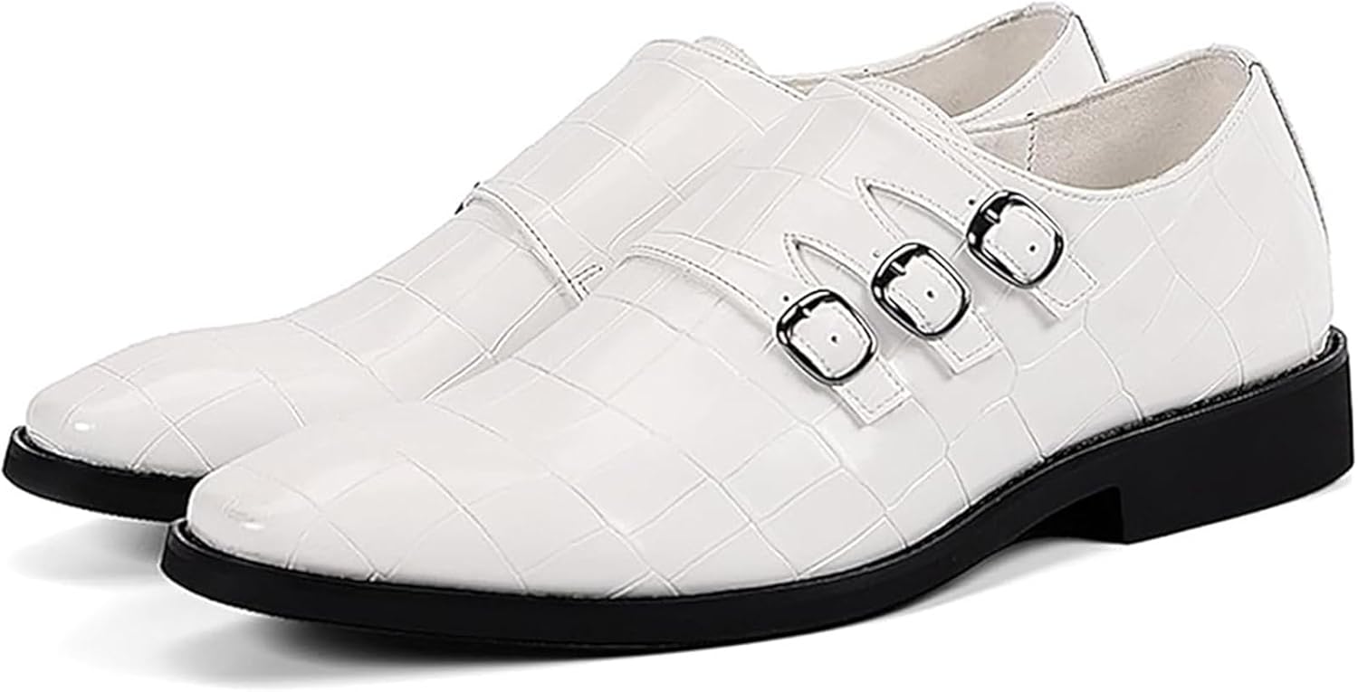 

Мужские оксфорды с принтом, металлическая пряжка, классические туфли с молнией для деловой и свадебной вечеринки Xinduoyu, белый