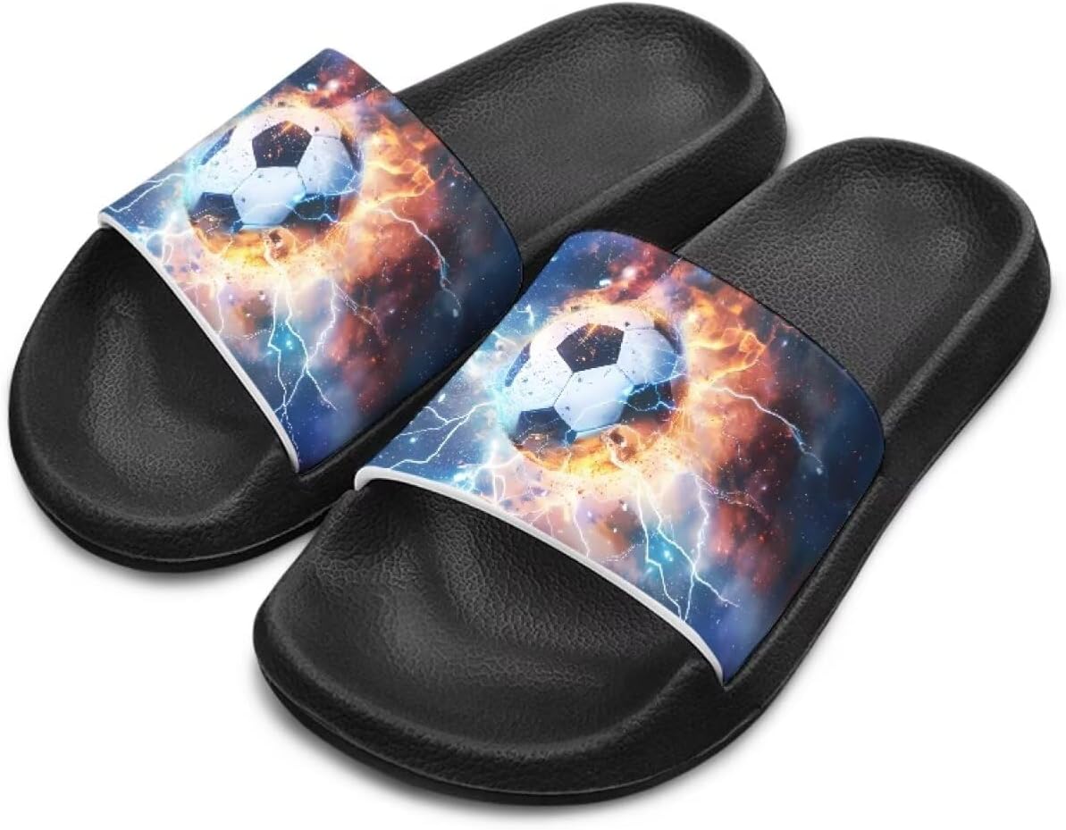 

Детские шлепанцы для мальчиков и девочек, летние тапочки, для улицы, пляжа, бассейна, душа, спорта, подарок (младший/старший ребенок) Cugasmaru, Soccer Lightning