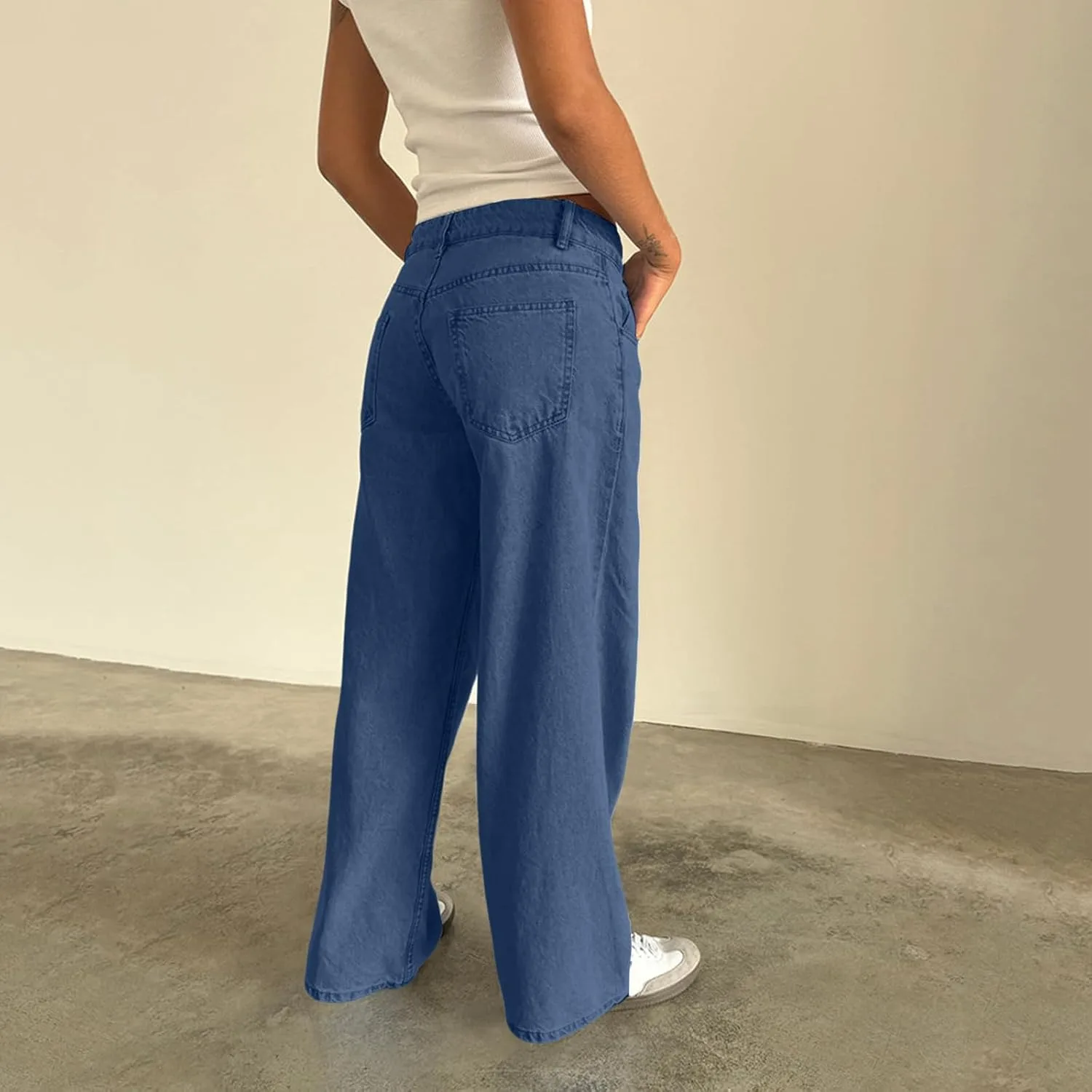 Джинсы Low Rise для женщин, Straight Leg, Baggy Wide Leg, Y2k, Loose Fit, Casual, Comfy, с карманами — фото 4
