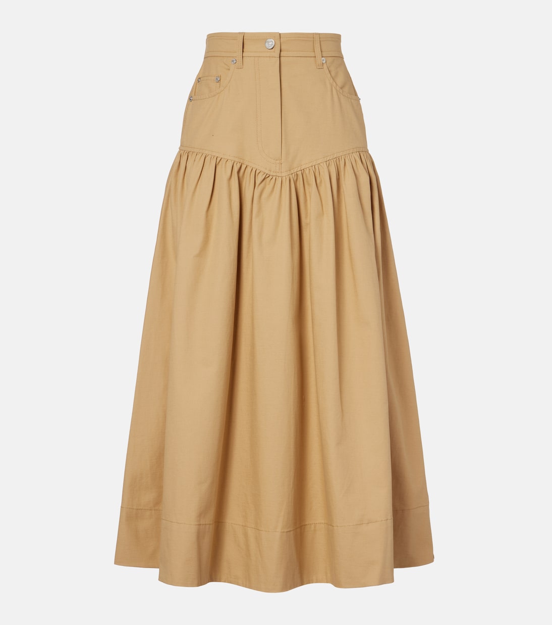 

Собранная хлопковая и льняная макси-юбка Ganni, Pale Khaki