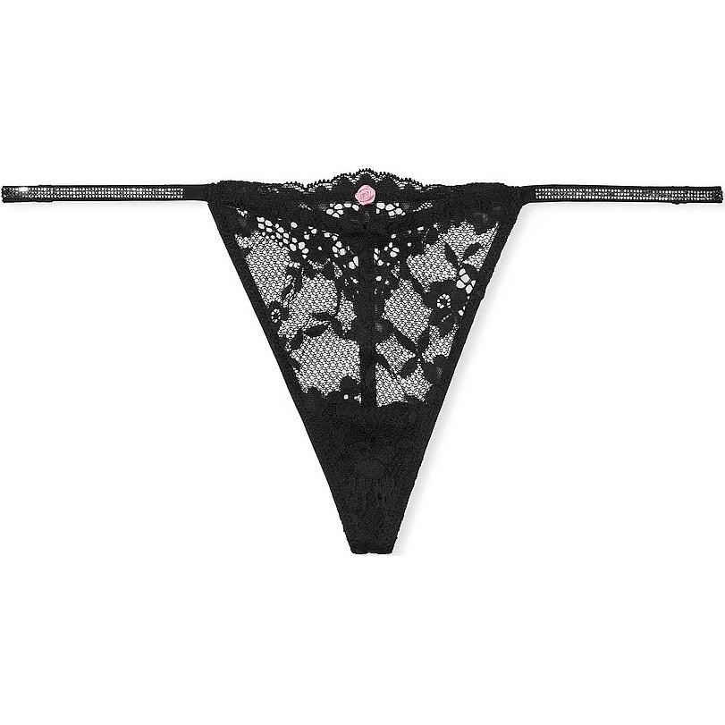 

Victoria's Secret Трусики-стринги Dream Angels Twinkle Strap с кружевом и V-образным вырезом, черные, женские, 1 упаковка, черные