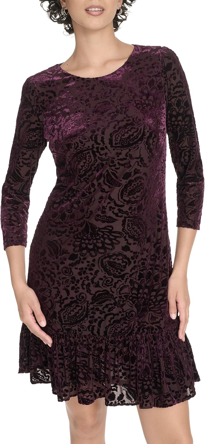 

Женское платье-трапеция Tommy Hilfiger с рукавами 3/4, круглым вырезом и подкладкой, Aubergine