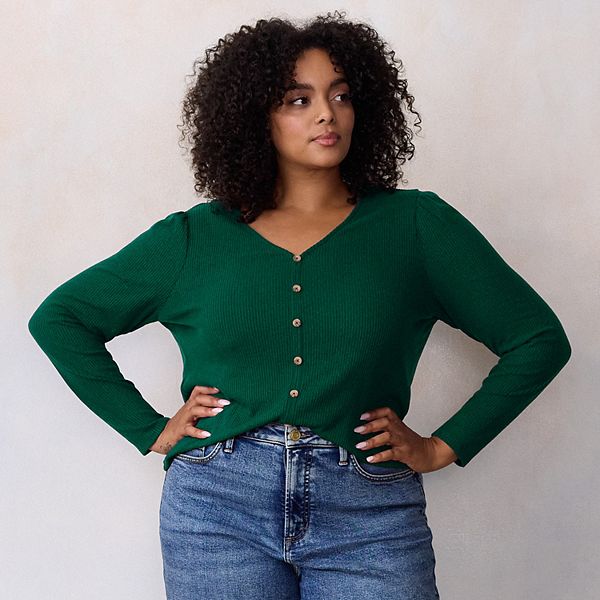 

Кардиган с V-образным вырезом и пышными рукавами Plus size Lc Lauren Conrad, Olympic Green