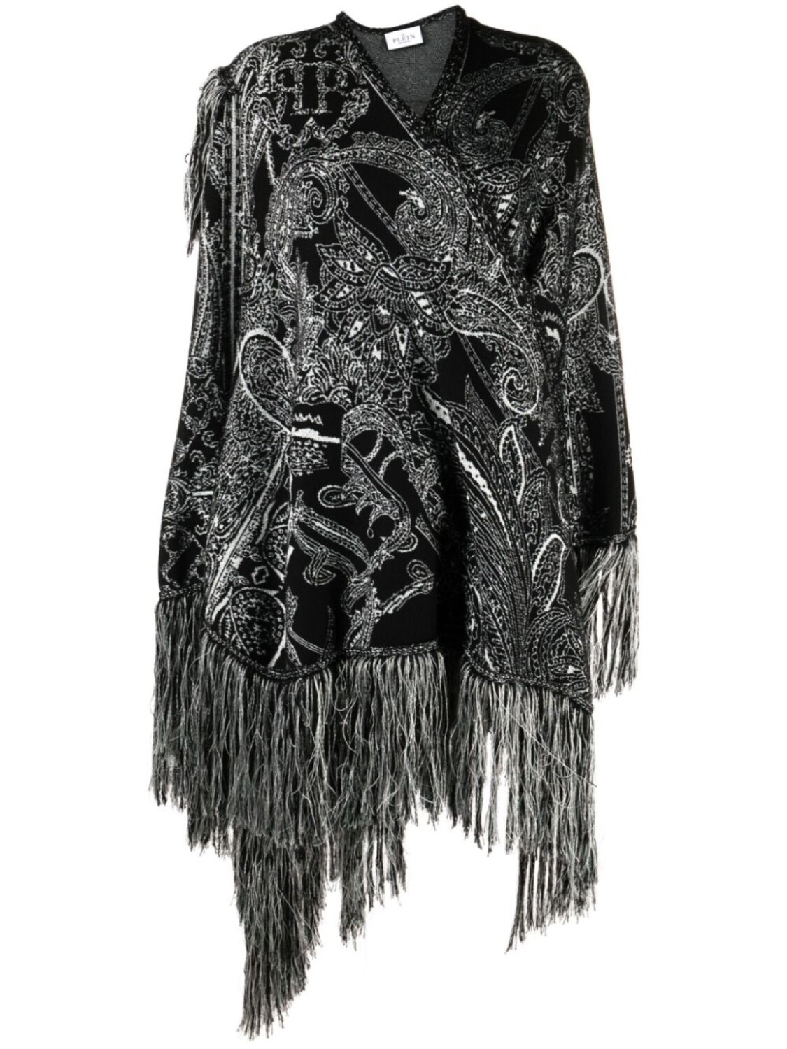 

Philipp Plein шерстяной кейп с узором пейсли, черный