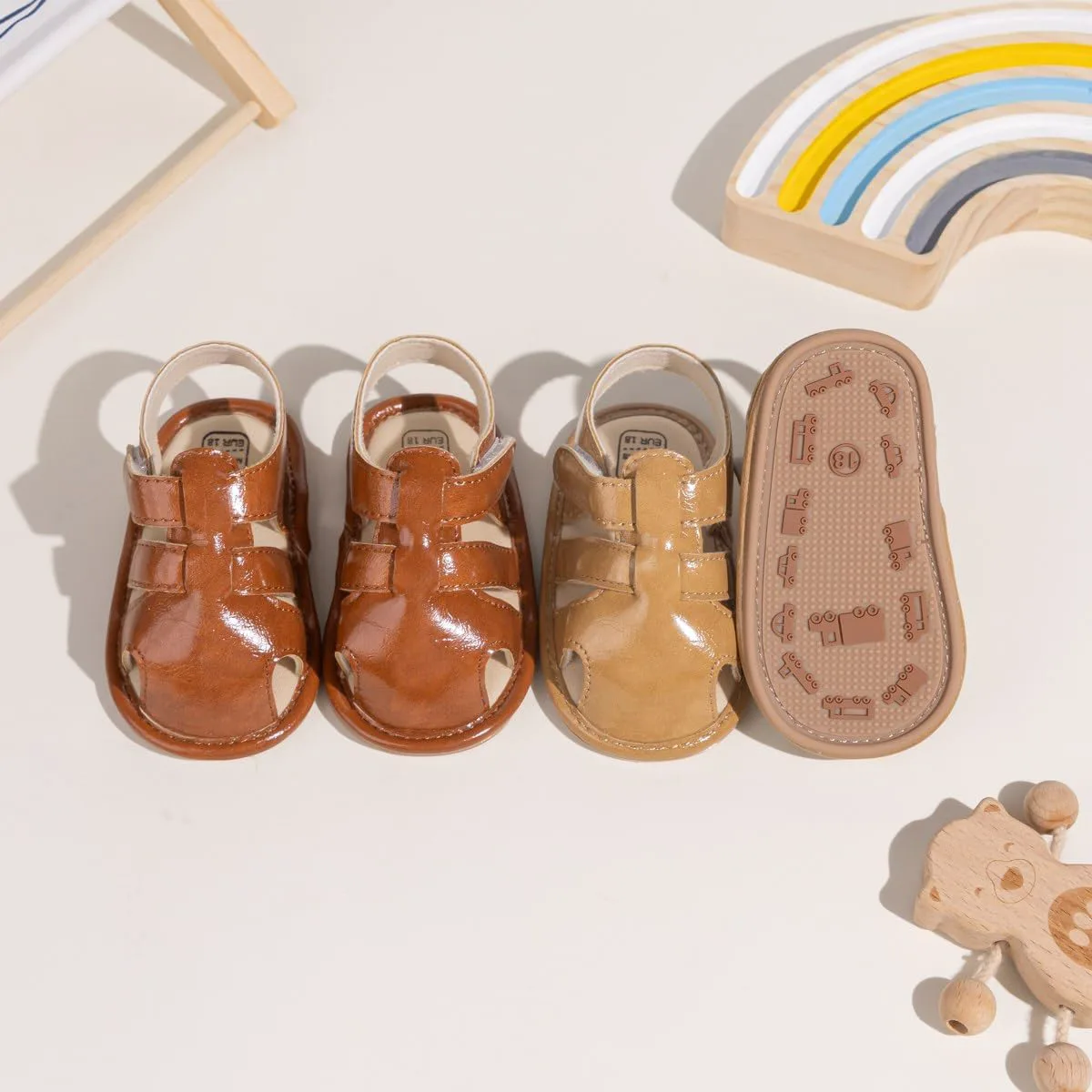 

Сандалии Meckior для малышей, мальчиков и девочек, новорожденные, с нескользящей мягкой резиновой подошвой, открытым носком, для улицы, повседневные летние первые шаги, коричневый