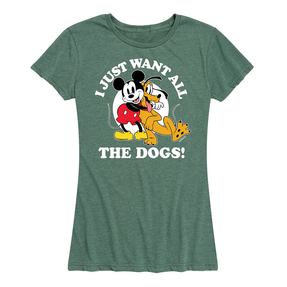 

Женская футболка с изображением Микки Мауса и Плутона Disney's Just Want All Dogs, цвет Heather Green