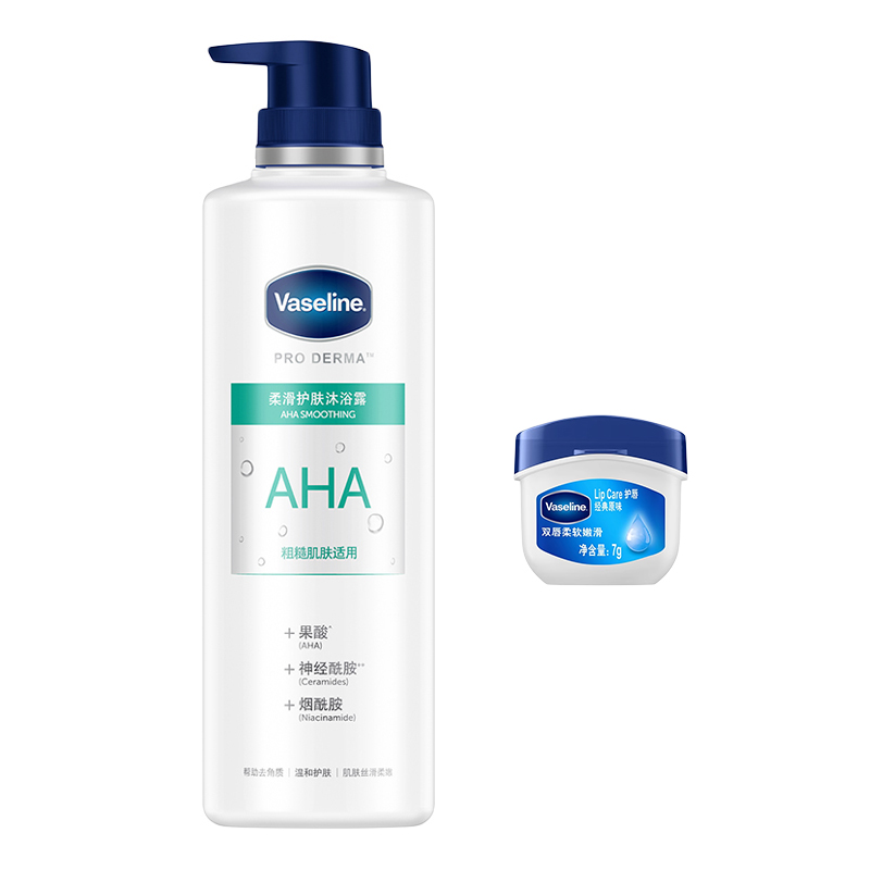 Набор для ухода Unisex Vaseline, aha body wash 500ml + original 7g