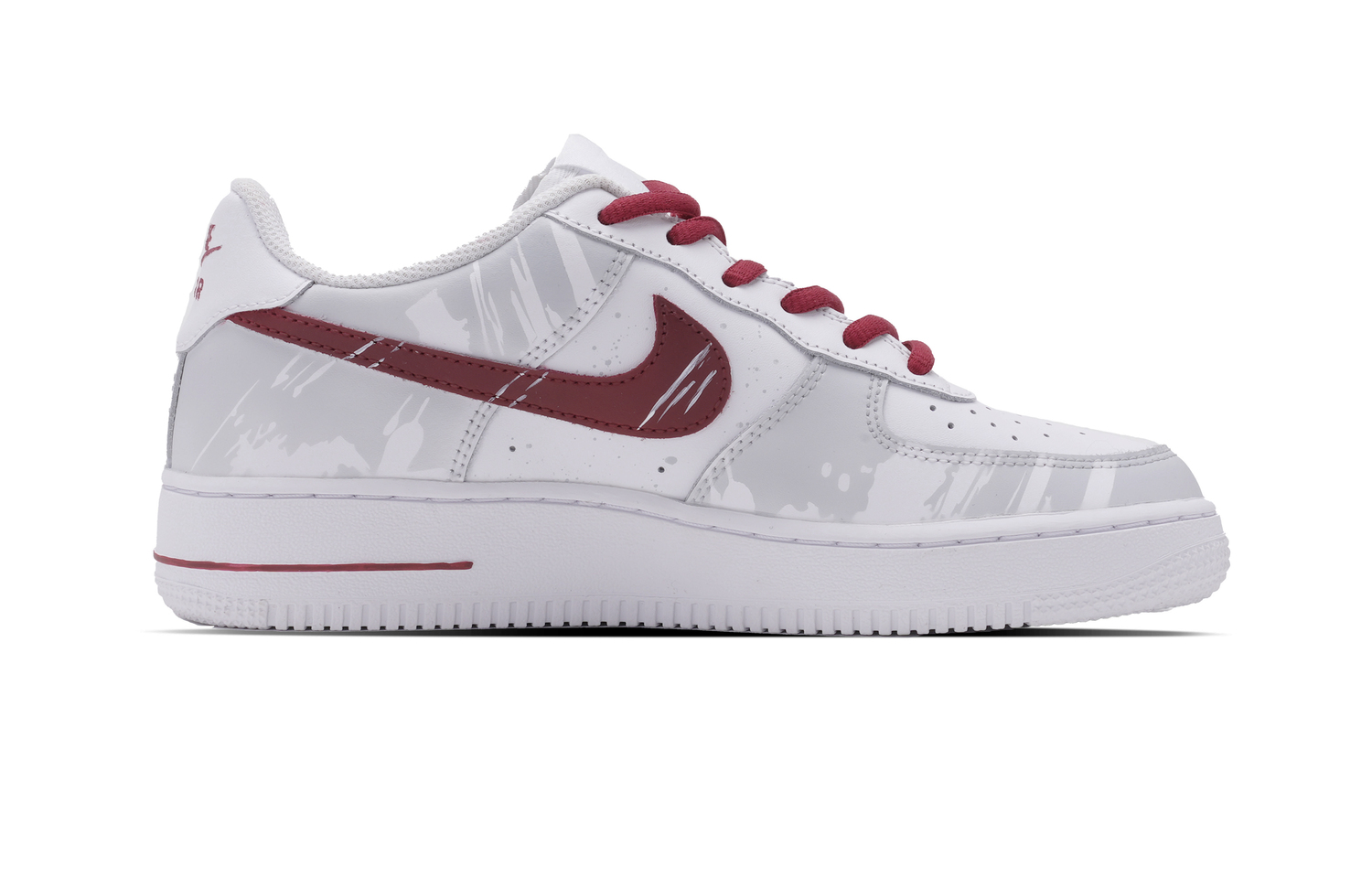Air Force 1 Come Wealth Quickly Кожаные нескользящие и износостойкие низкие детские скейтбордистские кроссовки Nike, серый красный (box) — фото 4