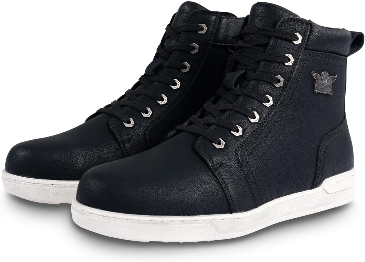 

Мужские повседневные ботинки из искусственной кожи PU с боевым дизайном, водонепроницаемые мотоциклетные ботинки для байкеров и походов, с шнуровкой и боковой молнией Ridervibe, белый