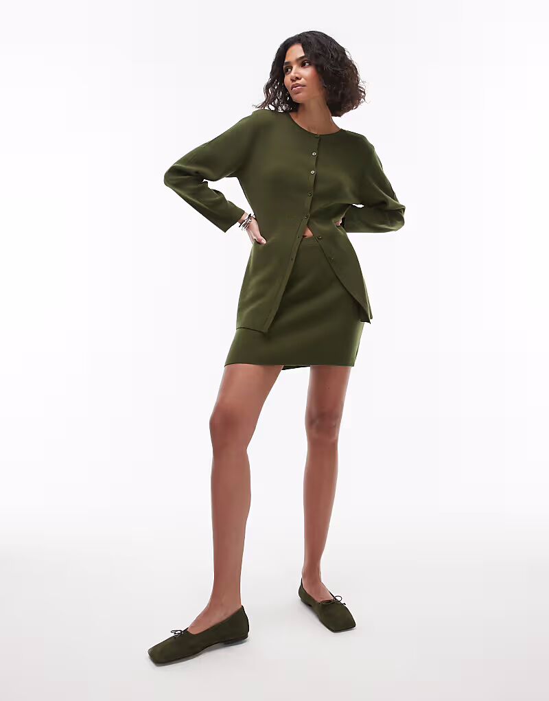 

Компактная трикотажная мини-юбка Topshop цвета оливы