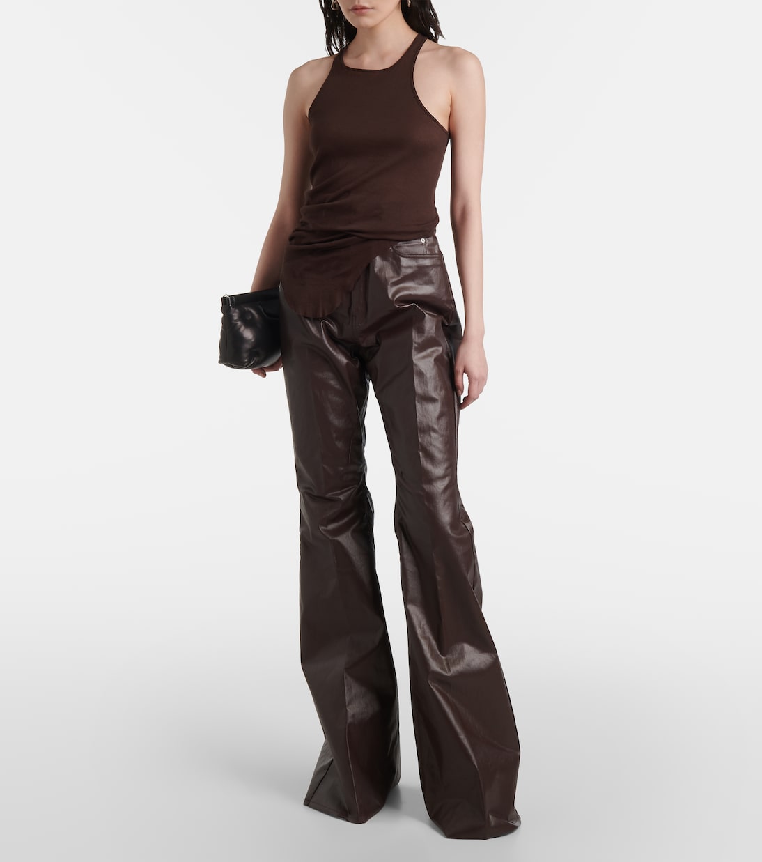 Прямые брюки из парусины с высокой талией и покрытием Rick Owens, Mahogany — фото 2