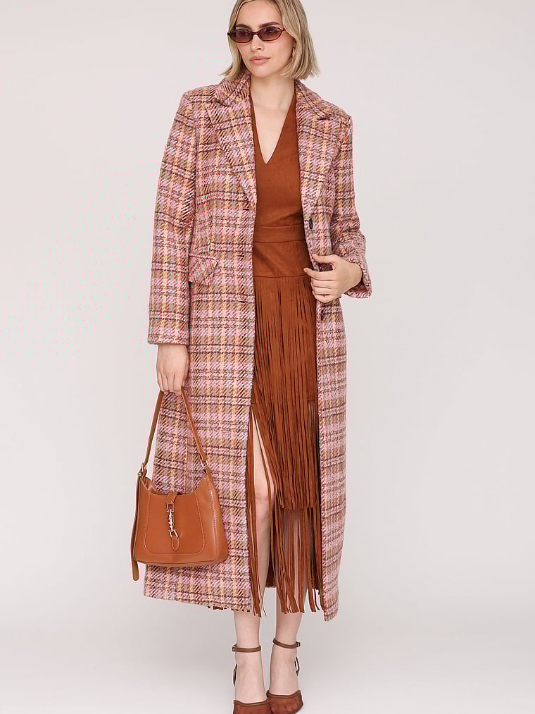 

Длинное пальто с разрезом Avec Les Filles, цвет berry plaid