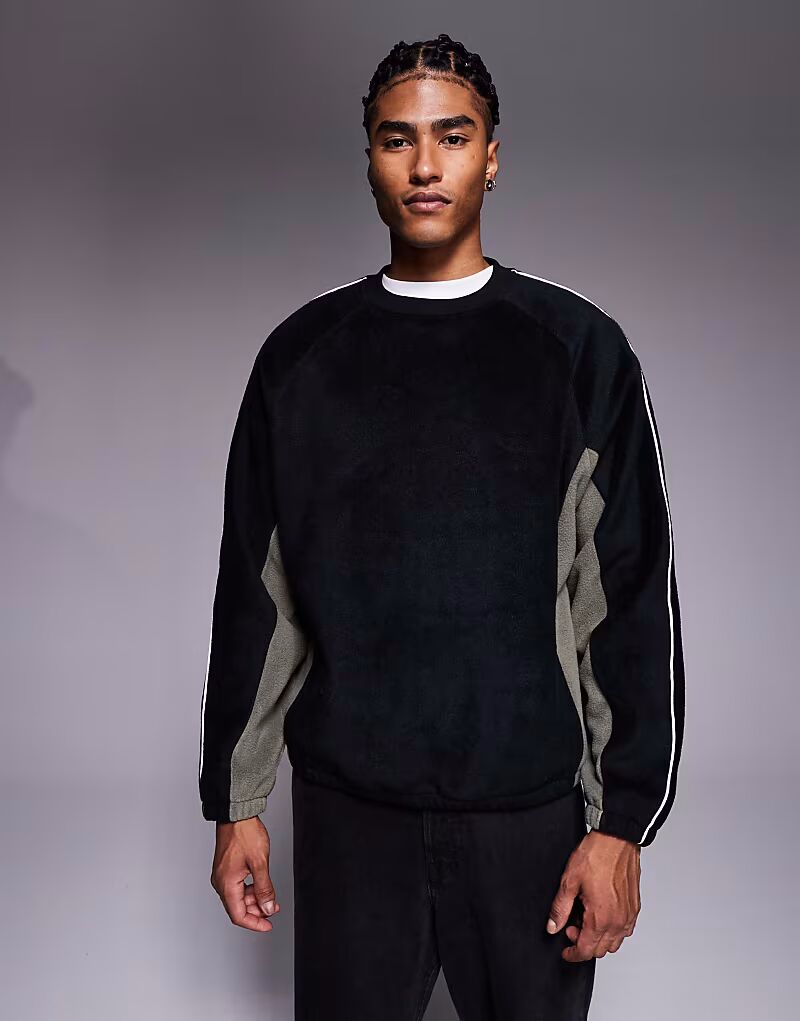 

Свободная флисовая толстовка с окантовкой и цветными блоками серого цвета Asos Design