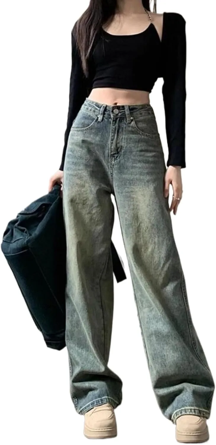 

Винтажные джинсы для женщин, высокие, прямые, свободные AHEHSAAO