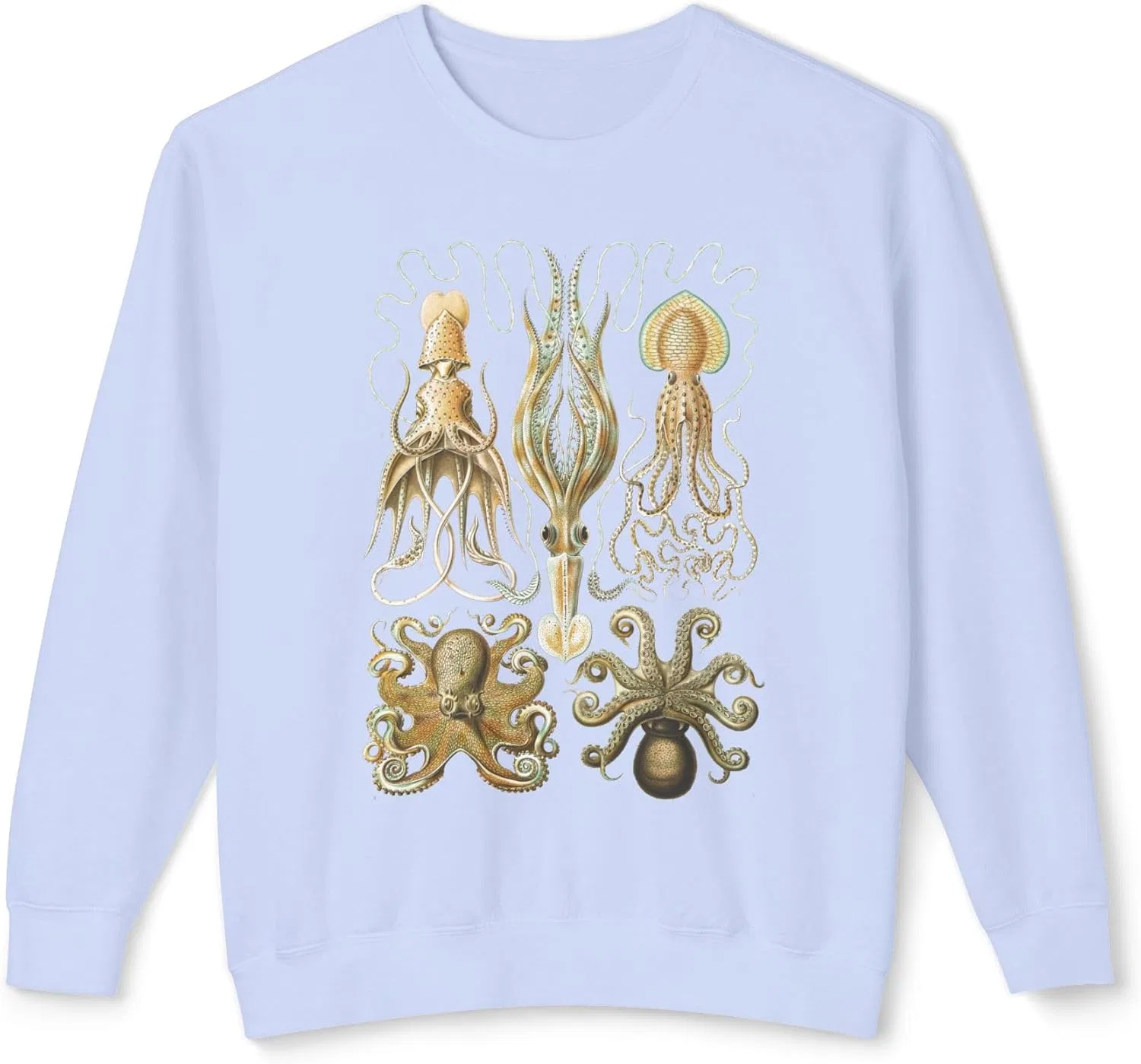 Легкая толстовка Octopods, винтажное изображение осьминога Эрнста Геккеля, джемпер унисекс с круглым вырезом, научная тематика