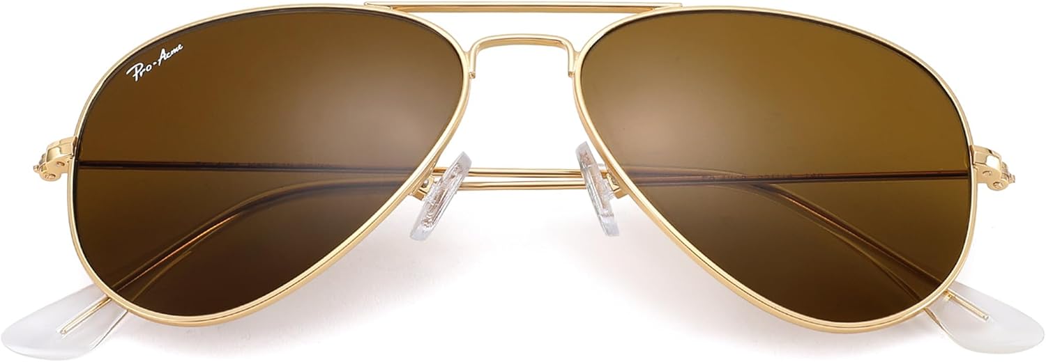 

Солнцезащитные очки Pro Acme Small Aviator с линзами из стекла, классической металлической оправой и защитой от УФ-излучения UV400, размер 55 мм, для мужчин и женщин, C Gold/Brown