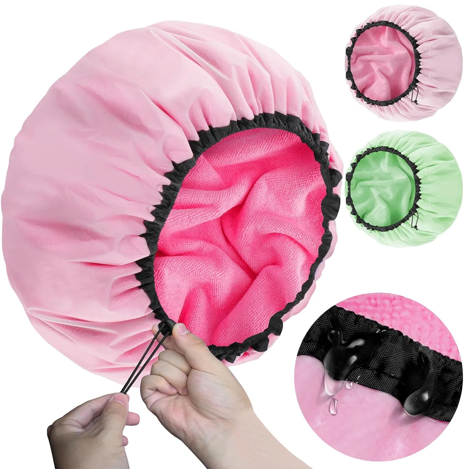 Регулируемая шапочка для душа XXL «Sheomern» для длинных волос Sheomern, Pink+Green