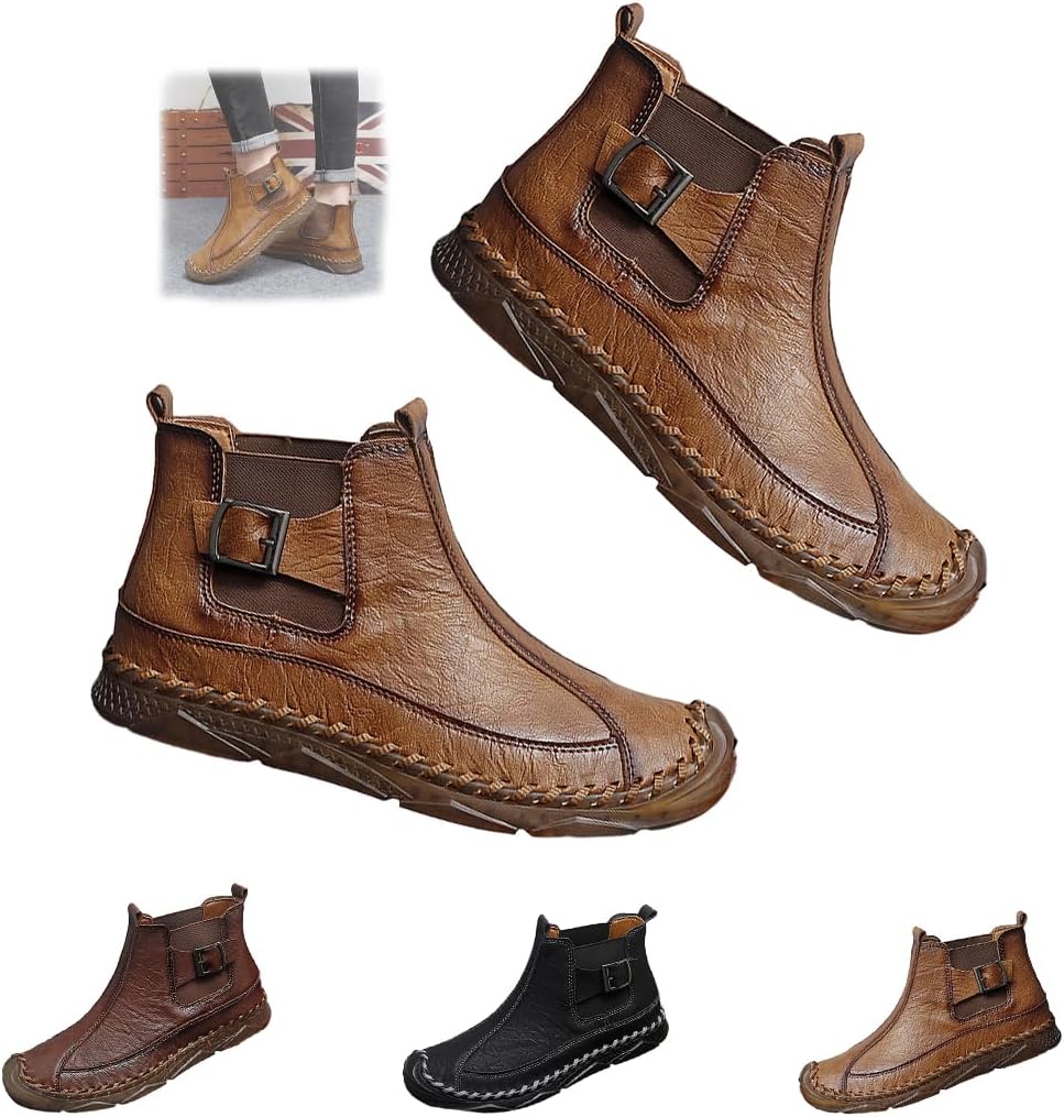 

Мужские повседневные кожаные туфли, водонепроницаемые, теплые, слипоны, зимние ботинки для снега, с мягкой подошвой, противоскользящие, чизмовые ботинки до щиколотки для прогулок, вождения, ежедневных поездок и повседневных выходов Generic, кори...