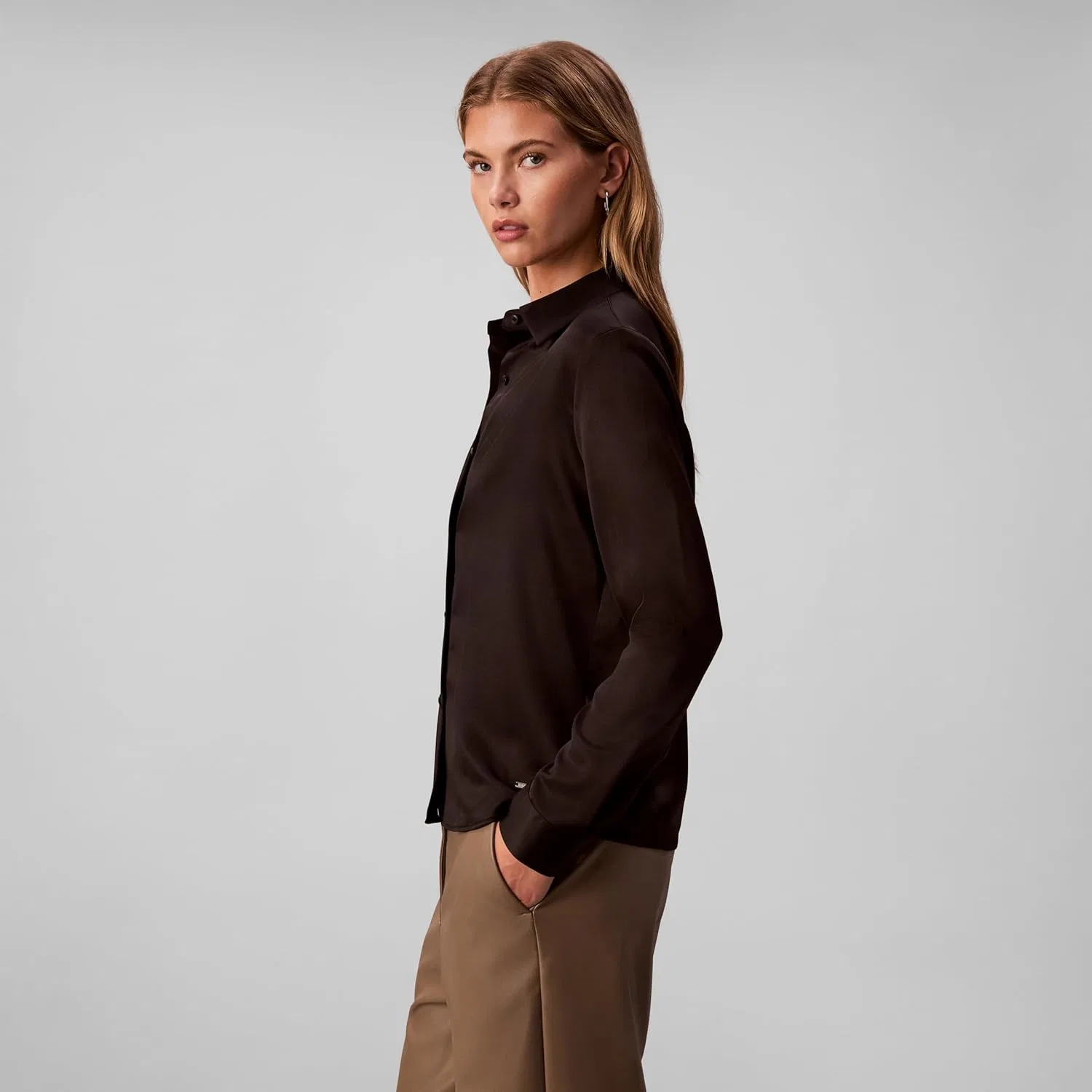 Блуза сатиновая, женская, Calvin Klein, черный — фото 3