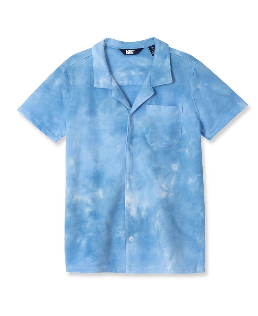 Детская махровая рубашка на пуговицах Lands' End, Sky tie dye — фото 2