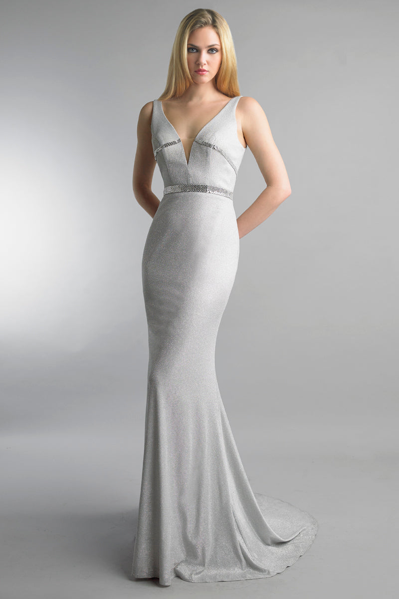 

Платье с открытой спиной и V-образным вырезом, расшитое бисером Basix Black Label, серебряный