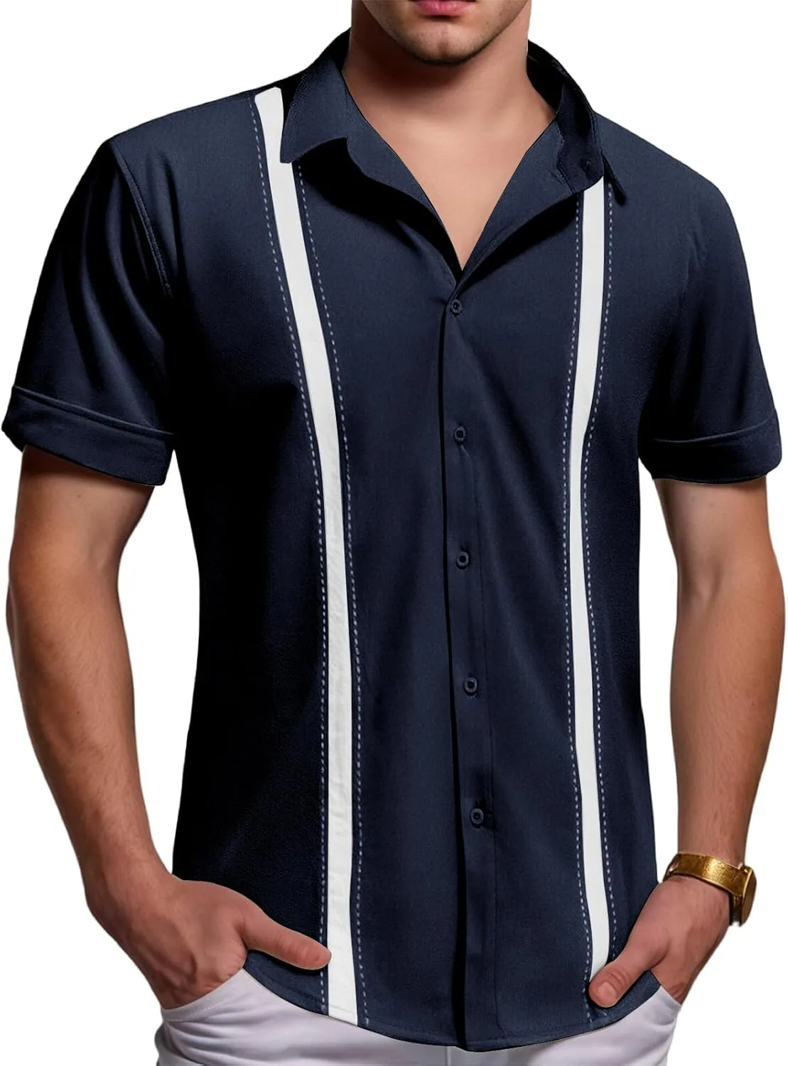 

Мужская повседневная гавайская рубашка Guayabera с коротким рукавом Color Block RSZGSWS