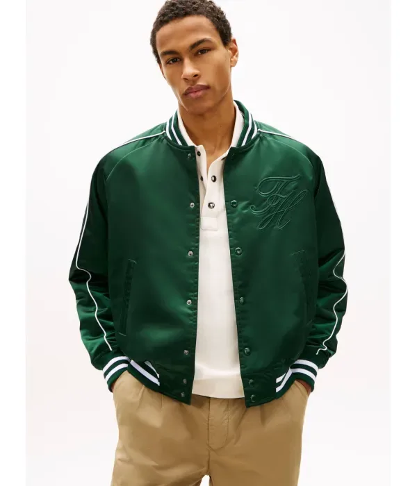 Атласная куртка-бомбер VARSITY loose fit Tommy Hilfiger, бутылочно-зеленый