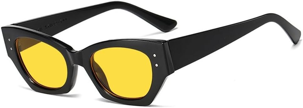 

Винтажные солнцезащитные очки «кошачий глаз» с маленькими заклепками, модные женские очки с многоугольными линзами и защитой от УФ-излучения UV400 HYYZZC, Black Yellow