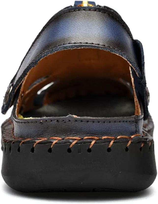 

Мужские летние сандалии для улицы, дышащие, пляжные, с закрытым носком, для походов и рыбалки, противоскользящие, удобные, повседневные кожаные сандалии Medasain, синий