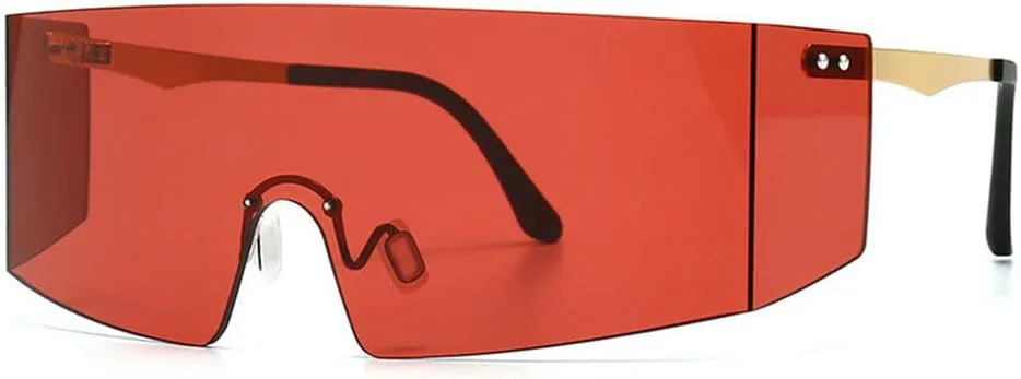 

Очки-маска большого размера с одной линзой, солнцезащитные очки с яркими линзами, модные, для мужчин и женщин, защита от УФ-излучения UV400, винтажные очки KTUCN, Red