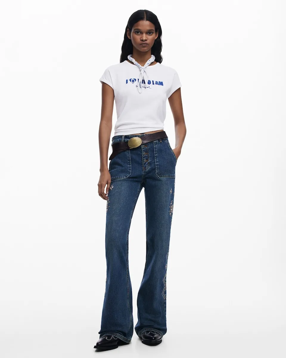 

Женские прямые джинсы bootcut с вышивкой Desigual, синий