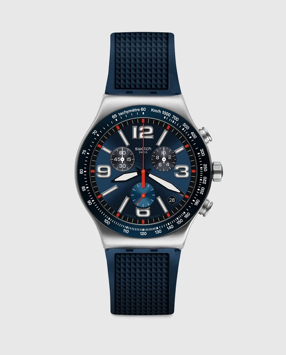 

Мужские часы Swatch Blue Grid YVS454 из синей резины, синий