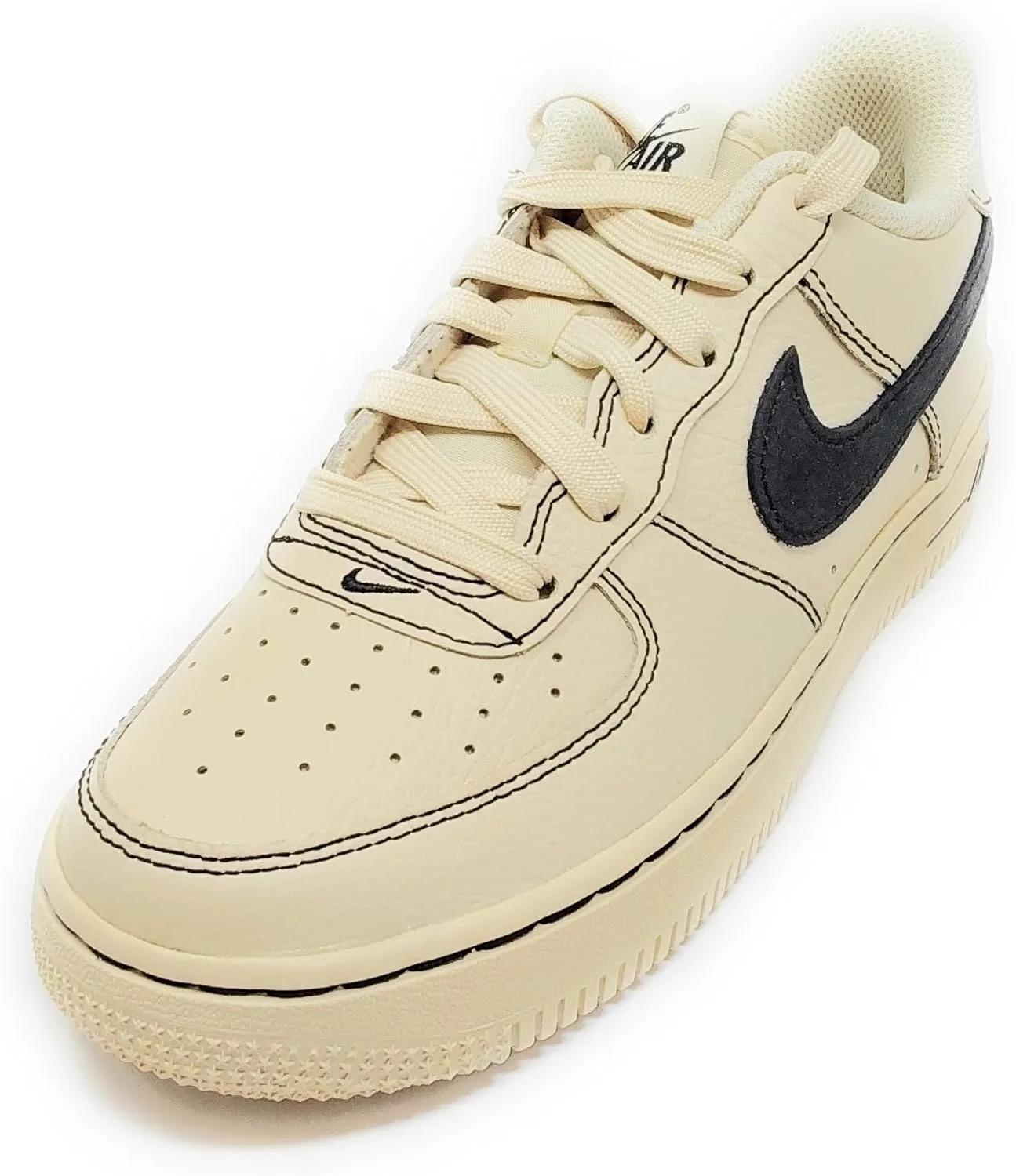 Кроссовки Nike Air Force 1 HJ4563 200 из светло-хаки/черной кожи, бежевые с черным логотипом, амортизирующая резиновая подошва — фото 2