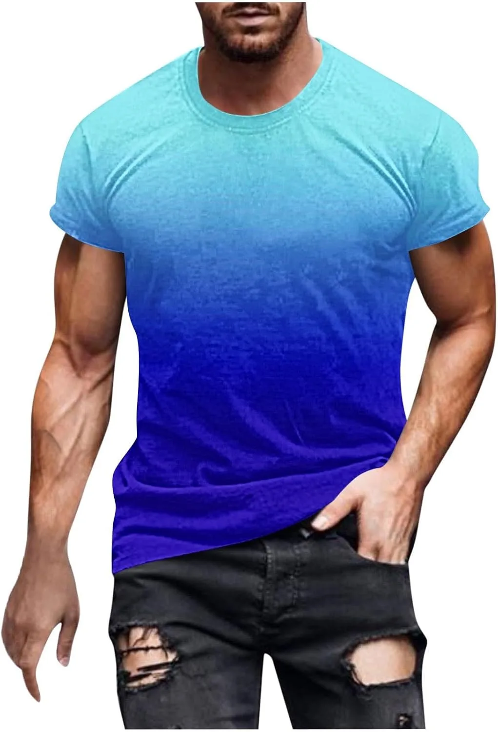 

Мужская футболка O-Neck с градиентным принтом для тренировок QUNPIU