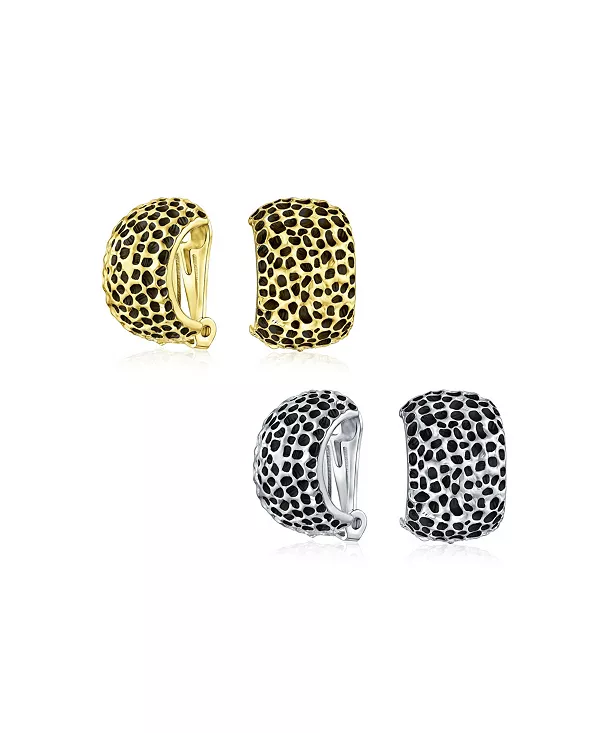 

Набор из 2 модных серег-клипс с чеканным леопардовым принтом, посеребренных и позолоченных Bling Jewelry, gold-silver