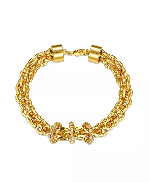 

Браслет-Цепочка с тройным круглым плетеным звеном, покрытый золотом 14 карат и кубическим цирконием Rachel Glauber, gold