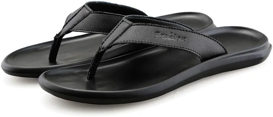 

Мужские мягкие кожаные тапочки для улицы, повседневные шлепанцы, пляжная обувь для мужчин Abborora, черный