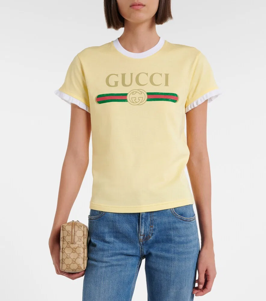 Футболка Gucci из хлопкового трикотажа, с логотипом, желтый — фото 2